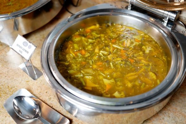 Healthy Honey Lemon Vegetable Soup in Service Dish